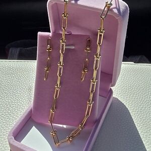 18K Real Gold Hardware Style Necklace and Earring Set